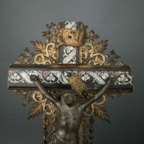 Crucifix Napoleon III Louis XIV cross in carved wood and bronze