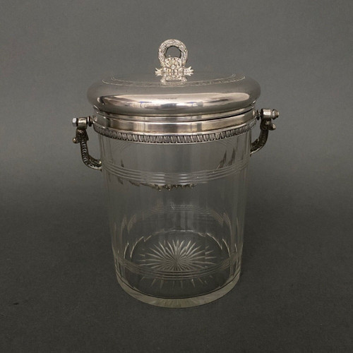 1900 cookie bucket in cut crystal and silver-plated metal