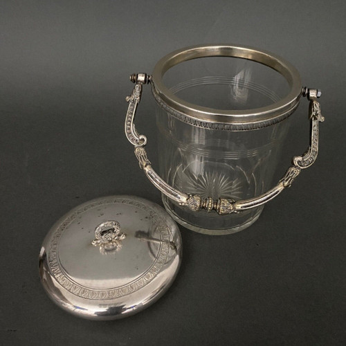 1900 cookie bucket in cut crystal and silver-plated metal