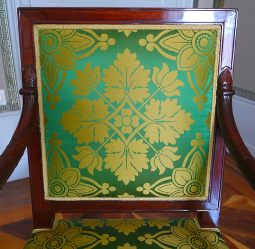 Jacob Desmalter: pair of Empire period armchairs in mahogany - stamped and castle label