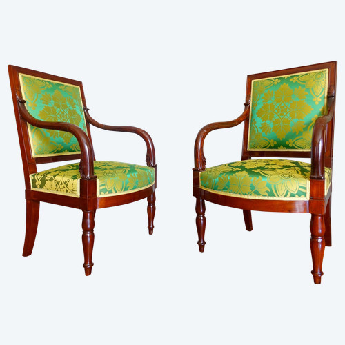 Jacob Desmalter: pair of Empire period armchairs in mahogany - stamped and castle label