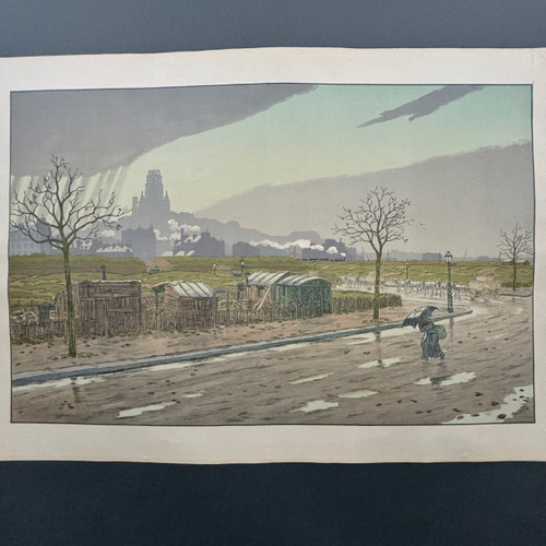 Lithographie Henri Rivière La Butte Montmartre vue des Fortifications