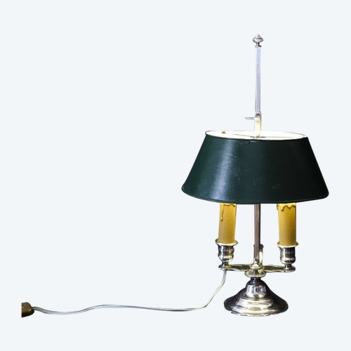 Lampada Bouillotte in bronzo argentato del XIX secolo