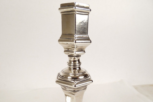 Pair of Louis XV Candlesticks in Solid Silver, Farmers General, Rennes, 1154gr, 18th Century