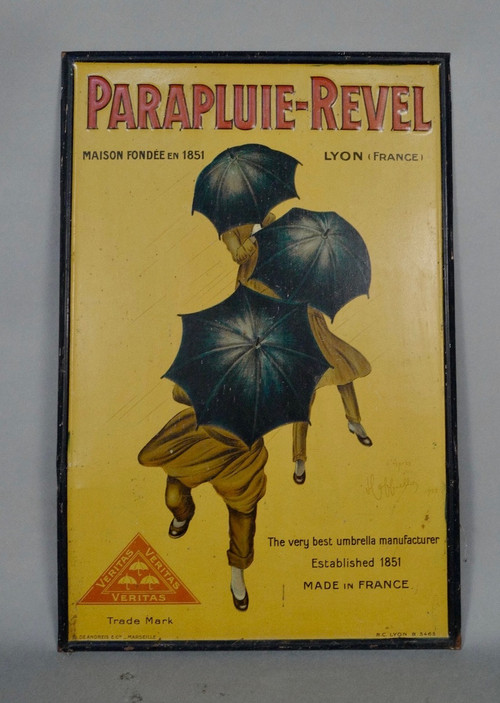 Revel Umbrella Emaillierter Teller, signiert von Leonetto Cappiello und datiert