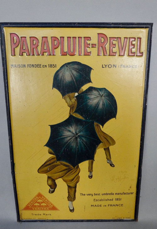 Revel Umbrella Emaillierter Teller, signiert von Leonetto Cappiello und datiert