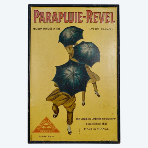 Revel Umbrella Emaillierter Teller, signiert von Leonetto Cappiello und datiert