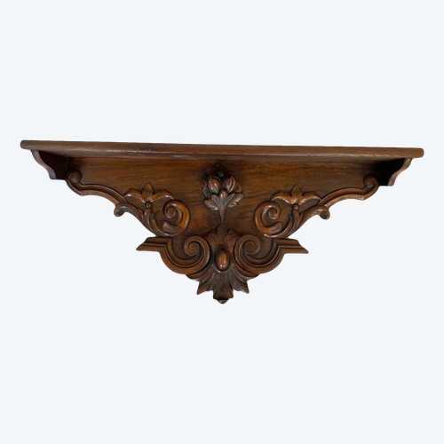 Large Carved Wood Wall Shelf - Oak