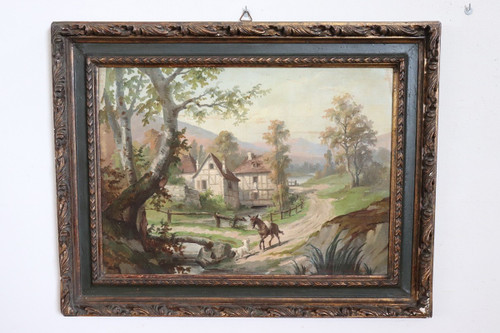 Country Town Landscape, 1890, Oil Painting on Canvas, Framed, Set of 2