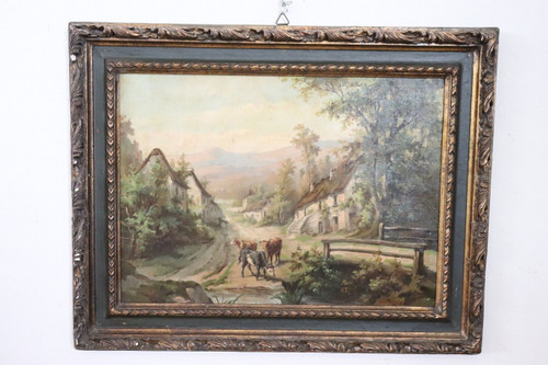 Country Town Landscape, 1890, Oil Painting on Canvas, Framed, Set of 2