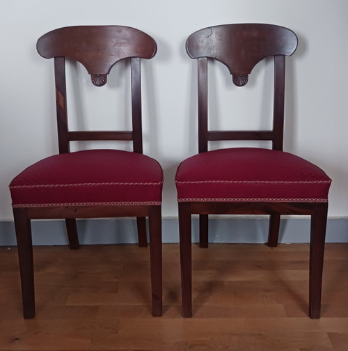 Paris, Empire period - pair of pelta chairs - mahogany and horsehair fabric