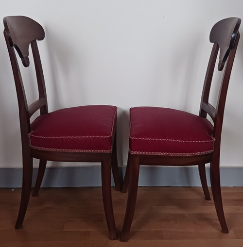 Paris, Empire period - pair of pelta chairs - mahogany and horsehair fabric