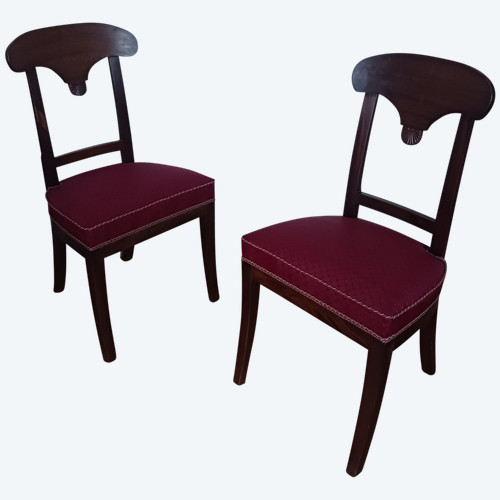 Paris, Empire period - pair of pelta chairs - mahogany and horsehair fabric