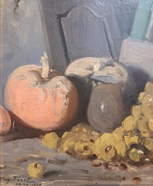 Eugène Forel (1858-1938), Natura morta con zucca e uva