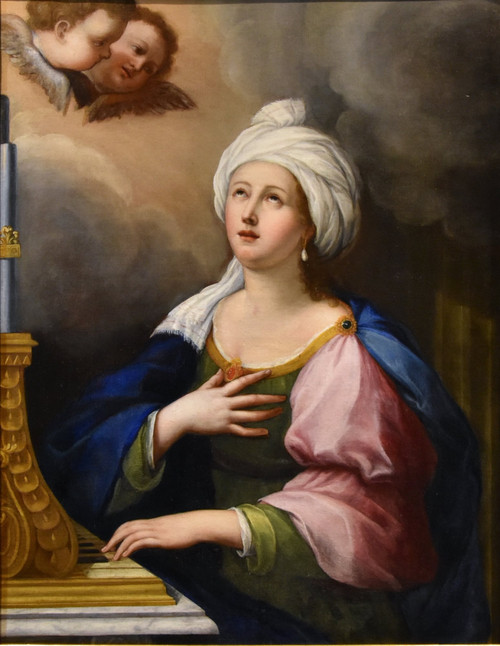 Saint Cecilia And Two Cherubs, Lucas De La Haye Called Luca Fiammingo (nivelles 1612-rome 1682)