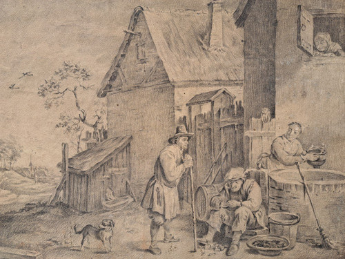 Suiveur de  David II Teniers (anvers, 1610 - Bruxelles, 1690), La Ferme, Grand dessin