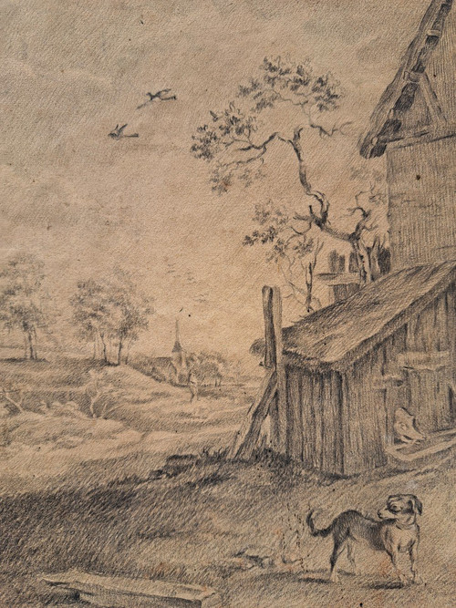 Suiveur de  David II Teniers (anvers, 1610 - Bruxelles, 1690), La Ferme, Grand dessin