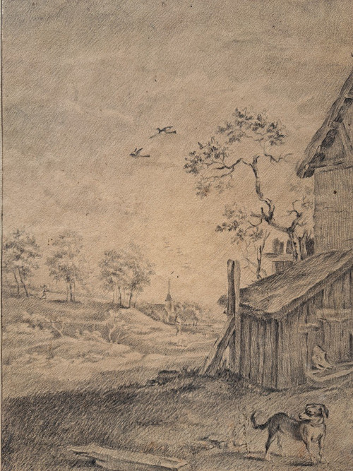 Suiveur de  David II Teniers (anvers, 1610 - Bruxelles, 1690), La Ferme, Grand dessin