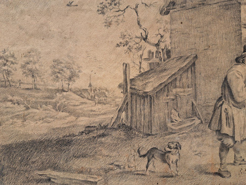 Suiveur de  David II Teniers (anvers, 1610 - Bruxelles, 1690), La Ferme, Grand dessin