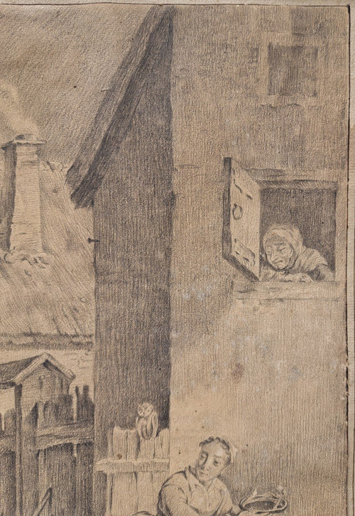 Suiveur de  David II Teniers (anvers, 1610 - Bruxelles, 1690), La Ferme, Grand dessin