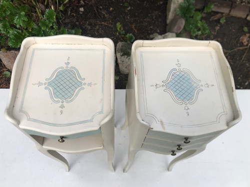 Pair of small lacquered wood bedside tables in the Louis XV / Regency style