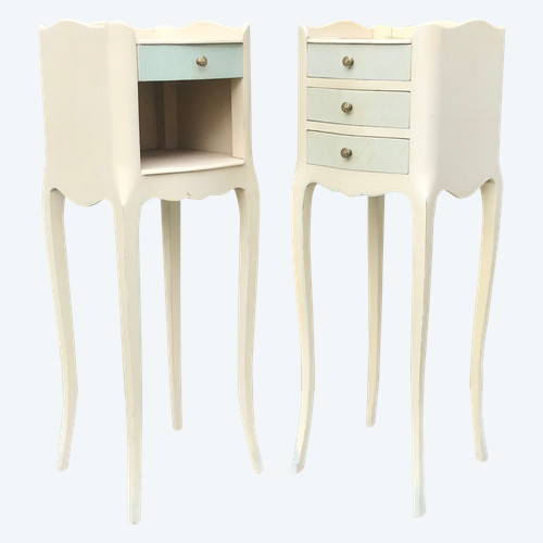 Pair of small lacquered wood bedside tables in the Louis XV / Regency style