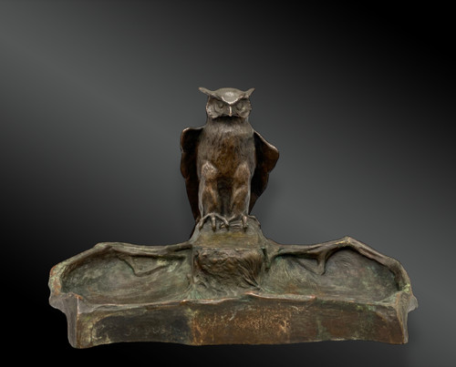 Paul JOUVE (1878-1973) Encrier au hibou - Bronze