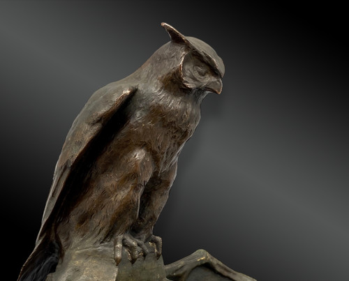 Paul JOUVE (1878-1973) Encrier au hibou - Bronze