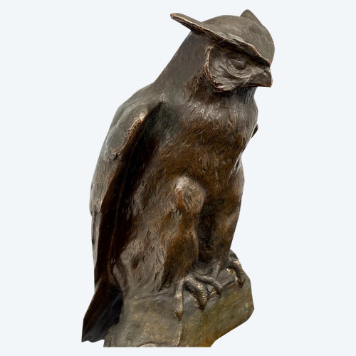 Paul JOUVE (1878-1973) Encrier au hibou - Bronze