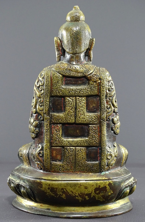 Indien, Mitte des 20. Jahrhunderts, Bronzestatue von Buddha Shakyamuni.