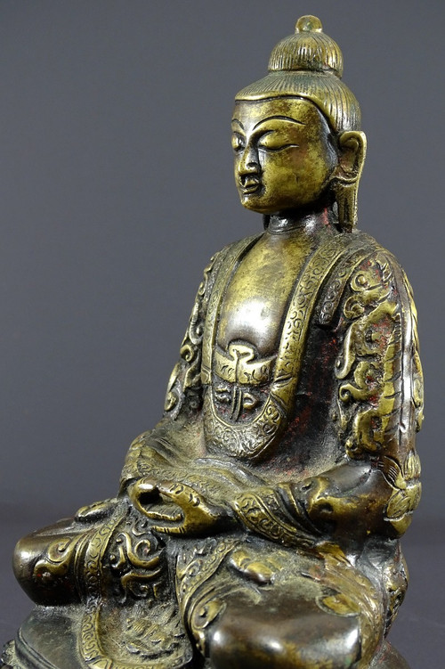 Indien, Mitte des 20. Jahrhunderts, Bronzestatue von Buddha Shakyamuni.