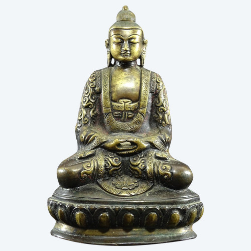 Indien, Mitte des 20. Jahrhunderts, Bronzestatue von Buddha Shakyamuni.