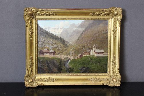 Oil On Canvas Mountain Landscape By Caspar Kasli About 1900