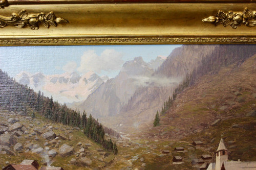 Oil On Canvas Mountain Landscape By Caspar Kasli About 1900