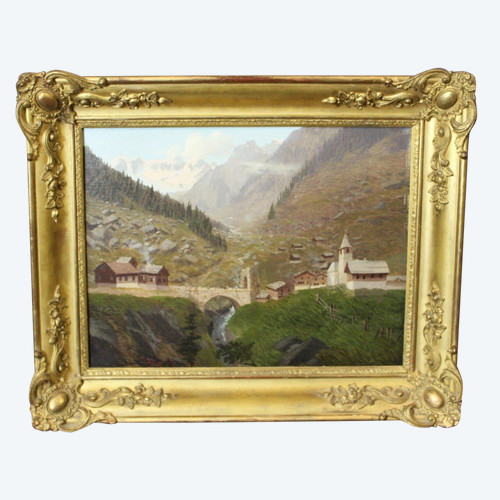 Oil On Canvas Mountain Landscape By Caspar Kasli About 1900