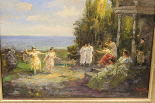 Oil On Wood Feast In Ancient Greece About 1900