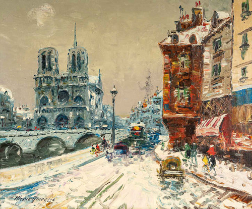 Mério Ameglio (1897-1970) Notre-Dame de Paris under the Snow oil on canvas circa 1950