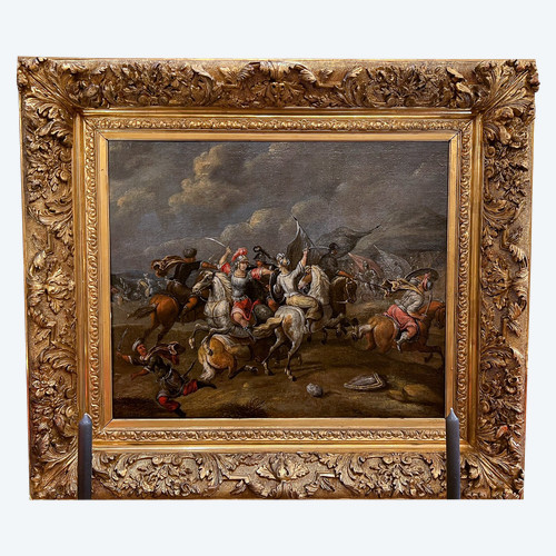 Atelier de Philips Wouwerman (1619-1668) Combat de cavalerie entre Orientaux et Impériaux huile sur 