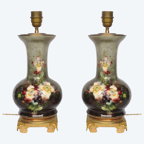 Pair of impressionist ceramic lamps.  