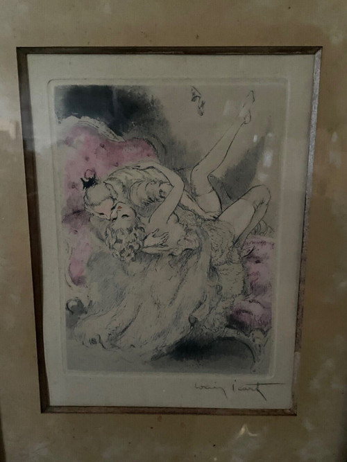 Lithograph by Louis Icart depicting an erotic couple 20th century