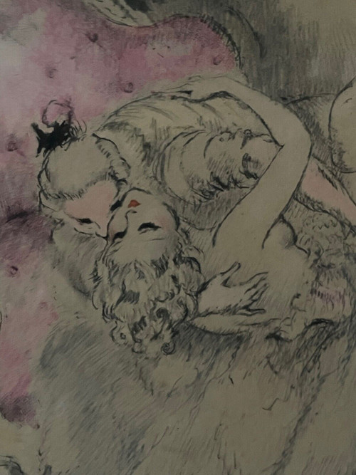 Lithograph by Louis Icart depicting an erotic couple 20th century