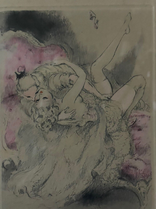 Lithograph by Louis Icart depicting an erotic couple 20th century