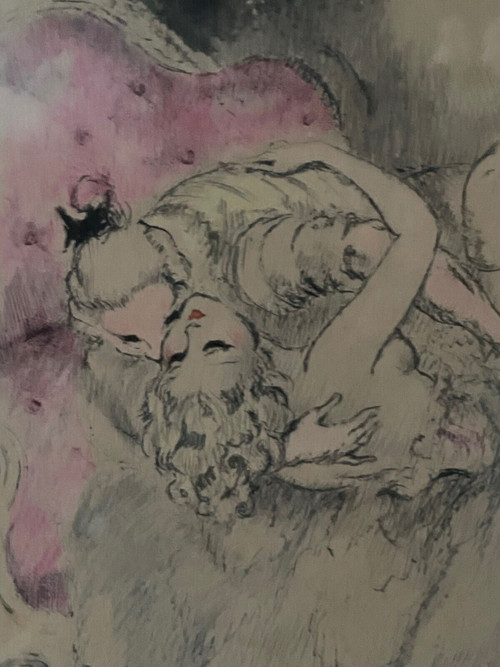 Lithograph by Louis Icart depicting an erotic couple 20th century