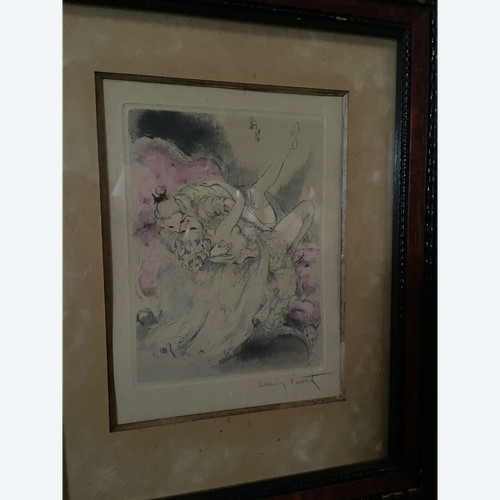 Lithograph by Louis Icart depicting an erotic couple 20th century