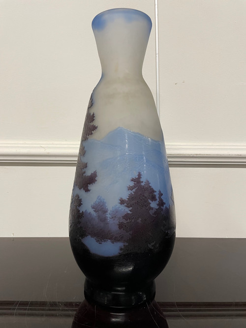 Etablissements Gallé - Vase La Ligne Bleue Des Vosges H: 33 Cm