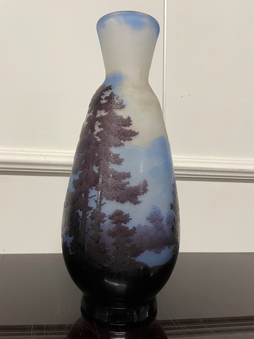 Etablissements Gallé - Vase La Ligne Bleue Des Vosges H: 33 Cm