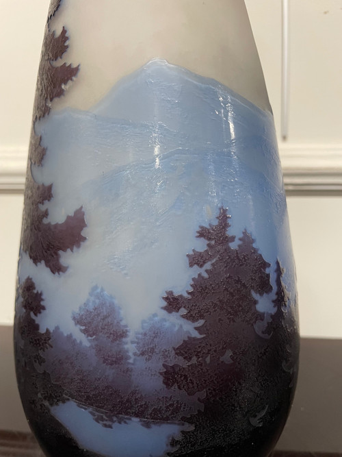 Etablissements Gallé - Vase La Ligne Bleue Des Vosges H: 33 Cm