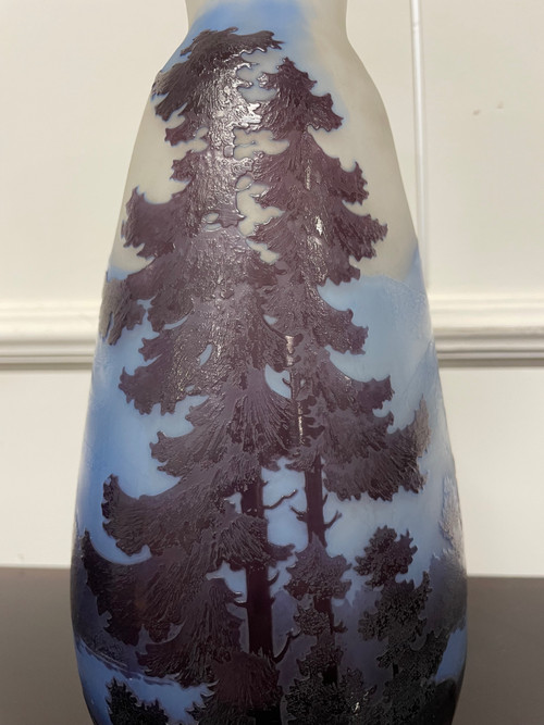 Etablissements Gallé - Vase La Ligne Bleue Des Vosges H: 33 Cm