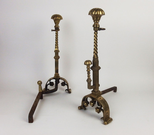 Pair of neo-Gothic bronze andirons