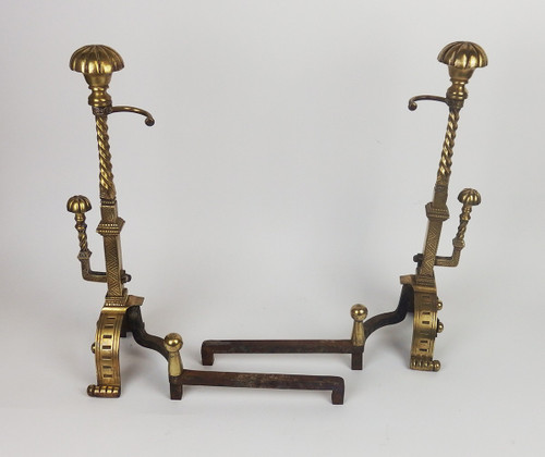 Pair of neo-Gothic bronze andirons